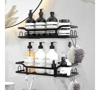 volumoon Lot de 2 Etagere Douche sans Percage, Étagère Salle de Bain en Acier Inoxydable, Support Savon Douche, Porte Gel Douche, Support de Gel Shampoing, Organisation de Salle de Bain (Noir)