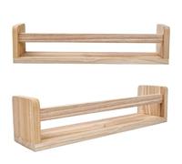 volumoon Lot De 2 Étagères Murales en Bois, éTagèRe Murale Flottante en Bois Naturel, étagère à épices de Cuisine,étagère à Livres en Bois Naturel Organisateur pour décoration de Chambre Tenir