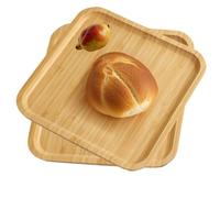 volumoon Lot de 2 plateaux de service carrés en bambou pour petit déjeuner - Petit plateau de cuisine en bois pour table basse, café, restaurants (20 × 20 × 1,5 cm)