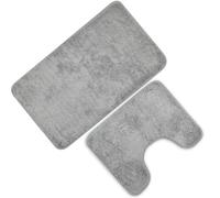 volumoon Lot de 2 Tapis de Salle de Bain Antidérapants en Microfibre, Ensemble de Tapis WC en Forme de U et Tapis Rectangulaire,Tapis de Douche Rapide Antidérapant, Lavable en Machine,Grey