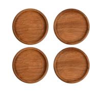 volumoon Lot de 4 Dessous de Verre en Bois d'Acacia, 8.6cm Dessous de Bougie en Bois, Support Bougie en Bois, sous Verre Ronds, Assiette Décorative pour Bougies de Baptême, Boissons, Bière, Tasses