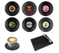 volumoon Lot de 6 dessous de verre en vinyle - Style vintage - Dessous de verre - Rétro - Avec base - Sous-verres ronds personnalisés pour bars