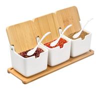 Volumoon Lot de 7 boîtes à épices avec cuillère et Couvercle, Pot à condiments en céramique avec couvercles,Contenant des Épices Condiment Pot,Pot à épices en céramique,pour Sucre Sel Spice