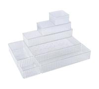 volumoon Lot de 7 organiseurs de tiroir de 4 tailles,Organisateur Tiroir Salle de Bain, Boite Rangement Tiroir Cuisine Transparent, Boîte Stockage en Acrylique, pour Salle de Bain/Bureaux/Chambres