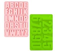 volumoon Moule Chocolat, 2 Pièces Moule en Silicone Lettre Chiffres, Moule de Cuisson Anti Adhésifs pour Biscuit, Moule Lettres Cake pour Bonbon, Fondants, Décorations de Pâtisseries (Rose, Vert)