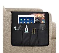 Volumoon Organiseur d'Accoudoir de Canapé, Antidérapant, 5 Poches, Sofa Fauteuil Sac de Rangement à Suspendre D'accoudoir, pour Télécommande, Tablette, Câble de Recharg, Magazine, Lunettes (Noir)