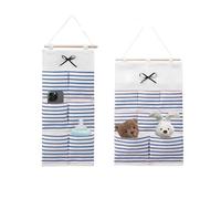 volumoon Rangement Suspendu, 2 Pièces Sac de Rangement Suspendu Mural, avec 8 Poches et 6 Poches, Imperméable en Coton Lin Pochette de Rangement, pour Chambre Salle de Bain Cuisine