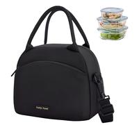 volumoon Sac à Lunch, Sacs à Lunch Isolés, Sac à Main Lunch Bag Portable, Sac Fourre Tout pour Déjeuner, Sac à Lunch Portable avec Sangle pour Aliments, Pique Nique, Ecole, Travail (Noir)