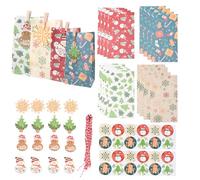 volumoon Sac Cadeau, 24 Pièces Pochette Cadeau Noel avec 24 Autocollants, Sacs de Bonbons en Papier Kraft Colorés pour Anniversaire, Petites Pochettes Cadeaux pour Célébrations de Fête, Party
