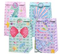 Volumoon Sac Cadeau Kraft, 12 Pièces Sacs de Fête en Papier Sirène, avec 18 Autocollants pour Emballer des Cadeaux, Sachets à Bonbons pour Célébrations de Fête, Mariage, Anniversaire
