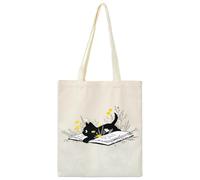 Volumoon Sac Tissu Imprimé pour Chat - Toile de Coton, Fourre Tout Esthétique, Réutilisable pour L'épicerie, L'école, le Travail, les Voyages et la Plage (A)