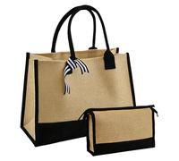 volumoon Sac Toile Jute, Sac Plage Femme, Tote bag avec Noeud Papillon, Transport Elégant et Spacieux, Grande Capacité, sacs à Provisions RÉutilisables pour Shopping, Voyage, Mariage (B1)