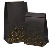 volumoon Sacs-cadeaux, 12 Pcs Sac en Papier Kraft, Sac en Papier Kraft avec autocollants, Sac d'Anniversaire Bronzant, Sac Cadeau Anniversaire, Sac petit cadeau pour Faveur de Noë Fête. (Noir)