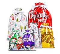 Volumoon Sacs Cadeaux de Noel, 18Pcs Sacs-cadeaux réutilisables, Sapin de Noël Sacs de Cadeaux, sacs-cadeaux de Noël assortis avec cordon de serrage, Sachet Biscuit Noël pour Sac de Rangement Cadeau