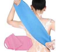 Volumoon Sangle Lave Dos, Gant de Toilette Exfoliant Double Face avec Poignées, Brosse de Bain, Sangle Gommage Loofah pour Bain, Lave Dos pour Douche, pour Femmes Hommes (Rose + Bleu)