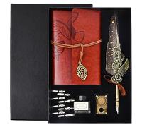 volumoon Stylo Dip à Plume Set, Stylo de Calligraphie Vintage, Ensemble de Plume d'Oie Calligraphie avec Dip Pen, 8 Pointes Rechange, Carnet, Porte-stylo et Encre Noire, pour Ecriture Dessin et Cadeau