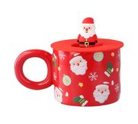 volumoon Tasse à café de Noël, Mug de Noël en céramique, tasse de Noël en céramique avec couvercle, Tasse De Noël du Père Noël De 400 Ml, Tasses à thé de Noël pour café Lait Xmas (Père Noël)