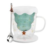 volumoon Tasse à Café Double Paroi en Verre,Tasses Mignonnes de Noël Sapin de Noël Tasse en Verre pour Boisson Chaude avec Poignée,Verres à Café Verre Isolant à Double Paroi Tasse à Expresso,300ML