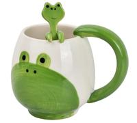 volumoon Tasse à Café Grenouille, 400ml Tasse avec Cuillère, Tasse à Thé Céramique, Tasse à Café de Dessin Animé Vert, Tasse Mignonne Grande, Tasse Drôle pour Femmes, Amis, Enfants, Anniversaire, Noël