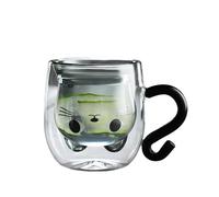Volumoon Tasse Chat, Mignon Tasses Double Paroi, Tasse Thé Latte Cappuccino, Chat Thé Café Tasse avec la Poigné, Tasse en Verre Chat pour Femmes Amoureux des Chats Maison D'anniversaire 300ML (Noir)