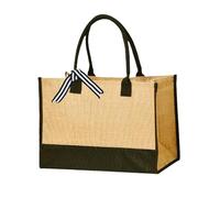 Volumoon Toile Jute Sac Plage Femme avec Noeud Papillon - Tote Bag Élégant et Spacieux, Grande Capacité - Pour Shopping, Voyage, Mariage (B)