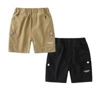 Volunboy Enfants Cargo Short, Elastique Ceinture Multipoches Sport Shorty, Lot de 2（3-4 Ans, Khaki Black, Taille 110