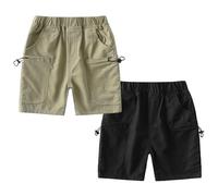 Volunboy Enfants Cargo Short, Elastique Ceinture Multipoches Sport Shorty, Lot de 2（3-4 Ans, Light Green Black, Taille 110）