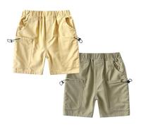 Volunboy Enfants Cargo Short, Elastique Ceinture Multipoches Sport Shorty, Lot de 2（4-5 Ans, Light Green Khaki, Taille 120