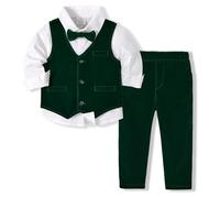 Volunboy Ensemble Costume Bébé Garçon Gentilhomme, Costumes Mariage Gilet Chemise Pantalon avec Noeud Papillon(2-3 Ans,Vert Velours,Taille 100)