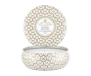 Voluspa Bougie parfumée Maison Blanc 3-wick Tin 40 heures Suede Blanc