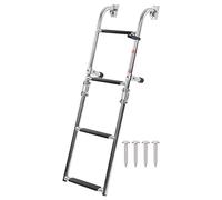 Vomeko 4 Step Pontoon Boat Ladder, Foldable Ladder Removable Adjustable Anti Slip 316 Stainless Steel Stern Mount,for Yacht Swimming Pool