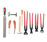 Vomeko 9pcs Farrier Tools Trimers de Sabot à Cheval, Steel Iron Ergonomic Handeshoe Trim Cutter File File Hammer Hammer Hoof Tool
