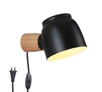 VOMI Appliques avec Prise Câble et Interrupteur Lampe de Chevet E14 Rotatif 360° Mur Lumière Moderne Intérieur Métal Lampe Murale Base en Bois Enfants Lampe de Lecture pour Chambre Salon,Noir