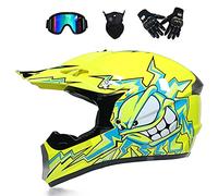 VOMI Casques de Off Road Adolescents Ensemble Casque Tout Terrain Hommes et Femmes Casque de Cross avec Gants, Lunettes et Masque, Casques de Motocross Adulte pour MTB VTT MX Moto Neige BMX, Jaune,L
