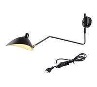 VOMI Lampe Murale Industrielle Vintage, Bras Pivotant Réglable Applique Murale avec Câble Prise Eu, E27 Douille Abat-jour en Métal Noir Éclairage Mural Intérieur, 65 x 40cm (Ampoules Non Incluses)