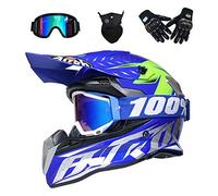VOMI® Moto Motocross Casques, Casque Cross Off Road Intégral Parasol, Gants, Lunettes, Masque, D. O. T Standard Enfants Quad Bike VTT Go Karting Rouge,Bleu,XL