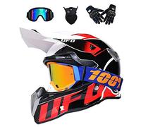 VOMI® Moto Motocross Casques, Casque Cross Off Road Intégral Parasol, Gants, Lunettes, Masque, D. O. T Standard Enfants Quad Bike VTT Go Karting Rouge,Marron,S