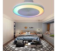 VOMI RGB Couleur Dimmable Plafonnier LED Bluetooth Musique Lampe avec Haut-parleur Ventilateur de Plafond avec Telecommande et Lumiere Eclairage de Plafond Salon Chambre Bureau Chambre D'enfant Ø50cm