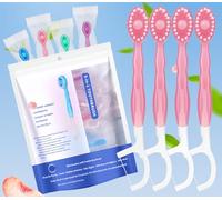 Vommerie 10 Brosses à Dents Jetables avec Dentifrice Intégré - Kit de Voyage 5 en 1 Complet avec Fil Dentaire, Gratte-Langue et Cure-Dents pour une Haleine Fraîche (Pêche au miel)