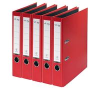 VON 10561025 Lot de 5 classeurs A4 en carton avec couverture en plastique, dos de 50 mm, par Leitz, pour 350 feuilles, carton certifié FSC, pour l'école, l'étude et la maison, rouge