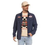 Von Dutch Chemise Homme Manches Longues à Rayures Patch et Broderie Dos Musc, Bleu Taille S