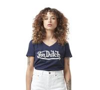 Von Dutch Tee Shirt Femme 100% Coton, T-Shirt Femme Slub, Regular Fit & Col V, Bleu, Blanc, Taille M