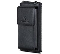 VON HEESEN Portefeuille pour téléphone portable en cuir avec protection RFID, pour téléphone portable avec portefeuille pour homme et femme, en cuir véritable, avec compartiment à monnaie, pour homme