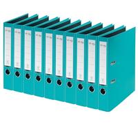 VON Leitz 10560052 Lot de 10 classeurs A4 en carton avec couverture en plastique Largeur de dos 50 mm, pour 350 feuilles, Ange bleu et certifié FSC Pour l'école, l'étude et la maison Turquoise