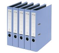 VON Leitz 10561030 Lot de 5 classeurs A4 en carton avec couverture en plastique Largeur de dos 50 mm, pour 350 feuilles, carton certifié FSC, pour l'école, l'étude et la maison, bleu clair