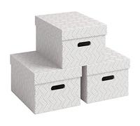 VON Leitz 61410001 Lot de 3 boîtes de rangement avec couvercle, 15 l, moyen, 100% carton recyclé, design géométrique, pour l'école, l'étude et la maison, blanc, 3 pièces