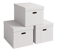 VON Leitz 61420001 Lot de 3 boîtes de rangement avec couvercle, 46 l, extra large, 100% carton recyclé, design géométrique, pour l'école, les études et la maison, blanc, 3 pièces
