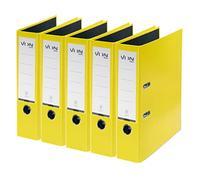 VON Leitz Leitz 10551015 Lot de 5 chemises A4 avec couverture en plastique, dos de 80 mm, pour 600 feuilles, carton certifié FSC, pour l'école, l'étude et la maison, jaune