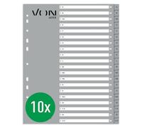 VON Leitz Leitz Leitz 12290085 Lot de 10 intercalaires de l'alphabet A-Z en carton PP extra large 11 trous pour dossiers à feuilles volantes et classeurs à anneaux Gris
