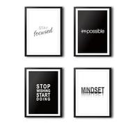 VON STEINEICH® Set d'images de motivation [Noir Blanc] Tableaux muraux modernes DIN A4 - Images de motivation pour le bureau et la salle de sport à domicile - Images avec citations pour l'état